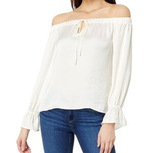 paige denim off the shoulder 100% silk blouse